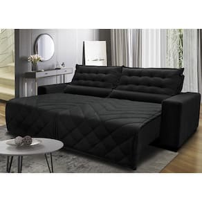 Sofá 2,72m Retrátil E Reclinável Com Molas Cama Inbox Plus Tecido Suede Velusoft Preto