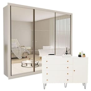 Conjunto Guarda-Roupa Casal com 9 Espelho 3 Portas e Cômoda 1 Porta 4 Gavetas Branco