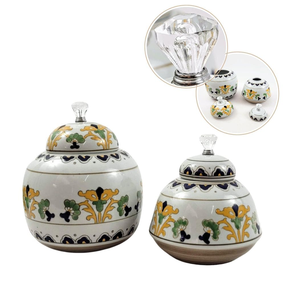 Potiche Branco Floral 22/17Cm Pote Porcelana Decoração Kit