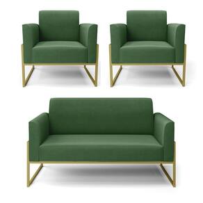 Sofá Namoradeira Com 2 Poltronas Base Industrial Alta Dourado Marisa Suede D03 - D\`rossi Cor Verde