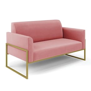 Sofá Namoradeira Base Industrial Alta Dourado Marisa Suede D03 - D\`rossi Cor Rose