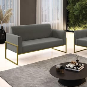Sofá Namoradeira Base Industrial Alta Dourado Marisa Suede Grafite D03 - D\`rossi