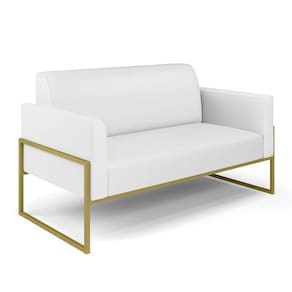 Sofá Namoradeira Base Industrial Alta Dourado Marisa Corino D03 - D\`rossi Cor Branco