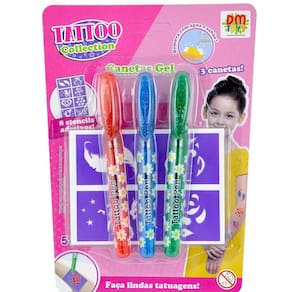3 Canetas Tattoo Collection Canetas Gel Tatuagem 03 Cores E Adesivos