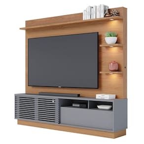 Estante Home Theater Para Tv 70 Pol. Com Led 200Cm Amiche C05 Freijó/Cinza Fosco - Mpozenato