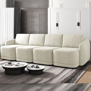 Sofá Cama Modulado Retrátil E Reclinável Decorativo Varsóvia 436cm Veludo Bege G33 - Gran Belo