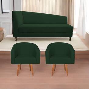Kit Diva Recamier Heitor 140Cm Lado Esquerdo E 02 Poltronas Luiza Suede - Doce Sonho Móveis Verde
