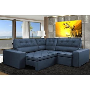 Sofa De Canto Retrátil E Reclinável Com Molas Cama Inbox Austin 2,40m X 2,40m Suede Velusoft Azul