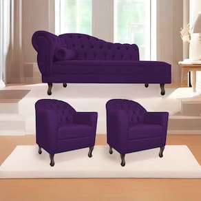 Kit Diva Recamier Diana 160Cm Lado Direito E 02 Poltronas Julia Suede - Doce Sonho Móveis Roxo