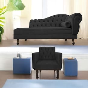 Kit Diva Recamier Diana 160Cm Lado Esquerdo E 01 Poltrona Linho - Doce Sonho Móveis Cinza Escuro