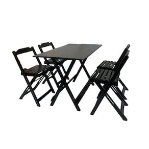 Conjunto Mesa Dobrável Madeira 120x70cm Com 4 Cadeiras Preto