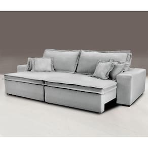 Sofa Retrátil E Reclinável Com Molas Cama Inbox Premium 2,32m Tecido Em Linho Cinza Claro