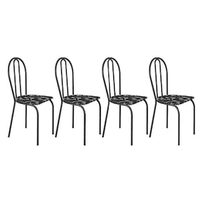Kit 4 Cadeiras De Cozinha Texas Estampado Preto Florido Pés De Ferro Cromo Preto - Pallazio
