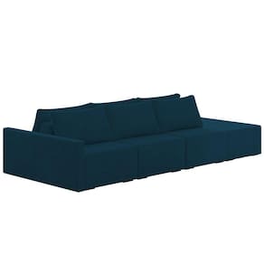 Sofá Ilha Modular Com Puff Para Sala Living 312cm Georgia K04 Veludo Azul - Mpozenato