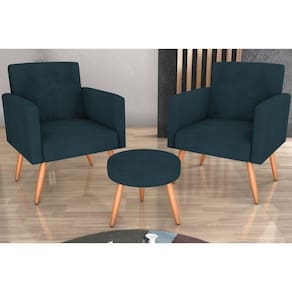 Kit 2 Poltronas + Puff Dallas Suede Petroleo B257 - Matrix