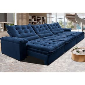 Sofá Retrátil E Reclinável 4,15M Cama Inbox Big Fresh Com SoftgelD40 Velupluma Azul