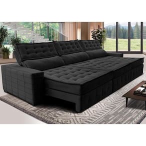 Sofá Retrátil E Reclinável 4,15M Cama Inbox Big Puffer Com SoftgelD40 Velupluma Preto