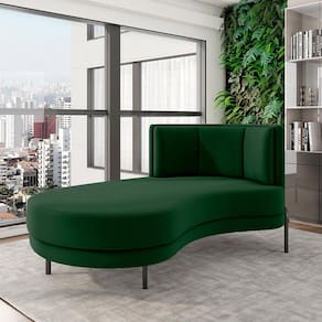 Sofá Chaise Lado Esquerdo Downey Sala De Estar Veludo Verde G15 - Gran Belo