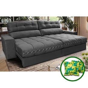 Sofá Retrátil E Reclinável 2,72m Molas Ensacadas Cama Inbox Brasil Velusoft Cinza