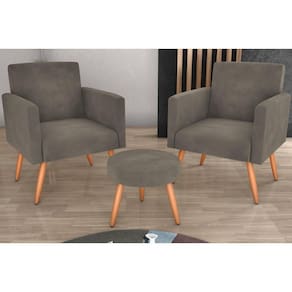 Kit 2 Poltronas + Puff Dallas Veludo Cappuccino E434 - Matrix
