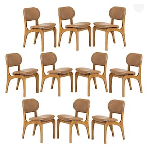 Kit 10 Cadeiras de Jantar Estofada Rafine Madeira Castanho Impermeável Marrom