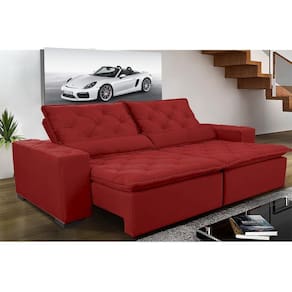 Sofá Magnum 2,02m Retrátil, Reclinável, Molas E Almofadas Lombar Suede Vermelho Cama Inbox
