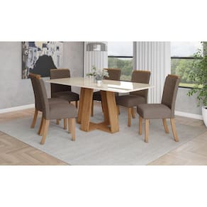 Mesa de Jantar Lins 200 C. Vidro 6 Cad. Malu Amendoa - Henn