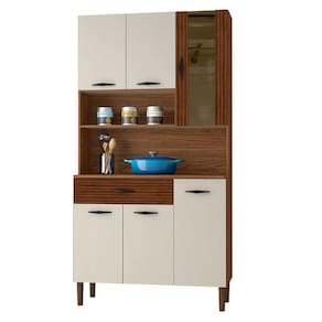 Armário De Cozinha Compacta 90cm Bruna K02 Nogueira-off White-ripado - Mpozenato