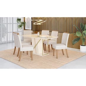 Mesa de Jantar Andy 160 C. Vidro 6 Cad. Malu Linho - Henn