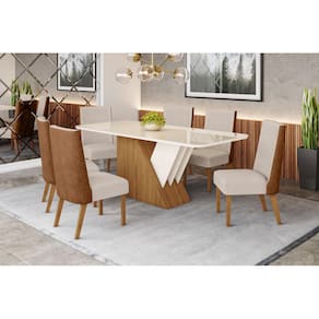 Mesa de Jantar Epic 200 C. Vidro 6 Cad. Anne Caramelo/Linho - Henn