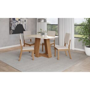 Mesa de Jantar Lins 120 C. Vidro 4 Cad. Milla Linho - Henn