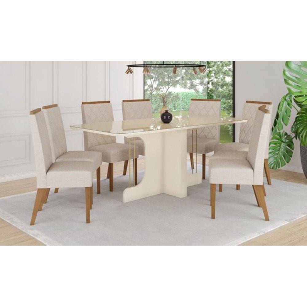 Mesa de Jantar Mavi 200 C. Vidro 8 Cad. Nina Linho - Henn