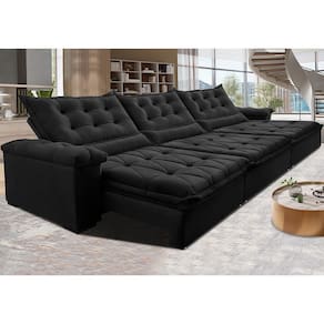 Sofá Retrátil E Reclinável 3,55M Cama Inbox Big Fresh Com SoftgelD40 Velupluma Preto