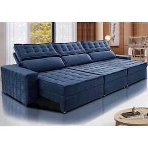 Sofá Retrátil E Reclinável 3,55M Cama Inbox Big Star Com SoftgelD40 Velupluma Azul