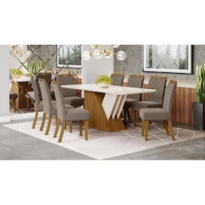 Mesa de Jantar Epic 200 C. Vidro 8 Cad. Bella Amendoa - Henn