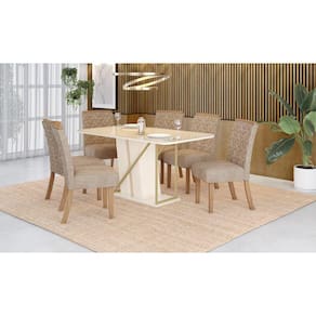 Mesa de Jantar Andy 160 C. Vidro 6 Cad. Esther Creme - Henn