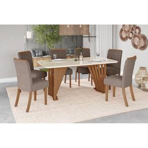 Mesa de Jantar Adriana 180 C. Vidro 6 Cad. Malu Amendoa - Henn