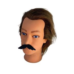 Kit 3Un Bigode Curvado Repicado Falso Preto Pelúcia Adesivo
