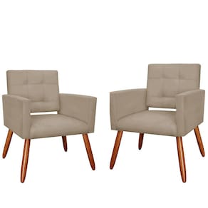 Kit 2 Poltronas Estofadas Para Sala Comercial Camila Suede Cappuccino - LM DECOR
