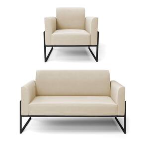 Sofá Namoradeira Com Poltrona Base Industrial Alta Preto Marisa Suede Bege D03 - D\`rossi