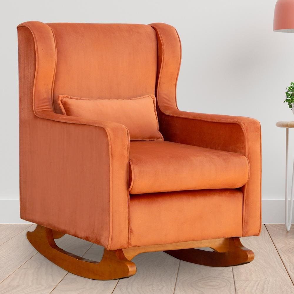Poltrona Amamentação Balanço Aurora Veludo Terracota - LM DECOR
