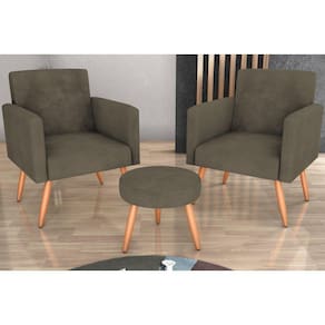 Kit 2 Poltronas + Puff Dallas Suede Cappuccino B255 - Matrix