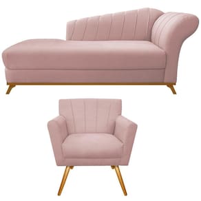 Kit Diva Recamier Vanessa 140cm Lado Esquerdo E 01 Poltrona Laura Suede Cor Rosê