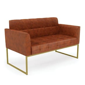 Sofá Namoradeira Elisa Corano Base Metálica Industrial Dourado - D`rossi Cor Nozes