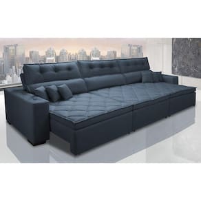 Sofá Austin 3,22m Retrátil, Reclinável Com Molas No Assento E Almofadas, Suede Azul Cama Inbox