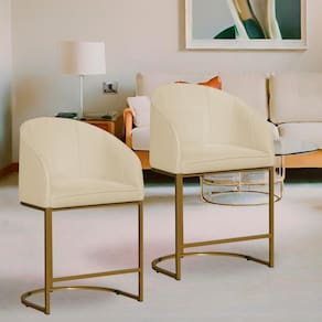 Kit 2 Poltronas Banqueta Decorativa Base Metal Mia Suede Marfim - LM DECOR