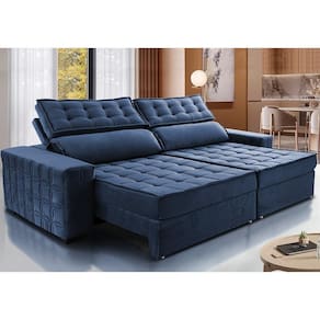 Sofá Retrátil E Reclinável 2,95M Cama Inbox Big Star Com SoftgelD40 Velupluma Azul