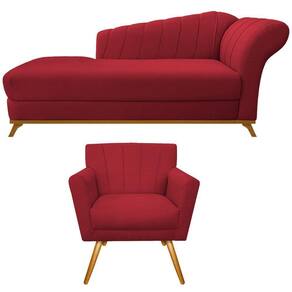 Kit Diva Recamier Vanessa 140cm Lado Esquerdo E 01 Poltrona Laura Suede Cor Vermelho