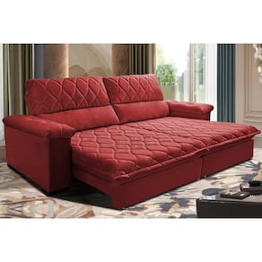 Sofá Retrátil E Reclinável 2,95m Molas Ensacadas Cama Inbox Big Home Com Bordado Velusoft Vermelho