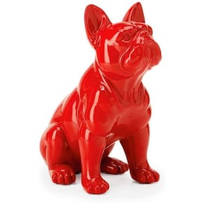 Escultura Cachorro Bulldog em Poliresina Vermelho 24x19x12cm
